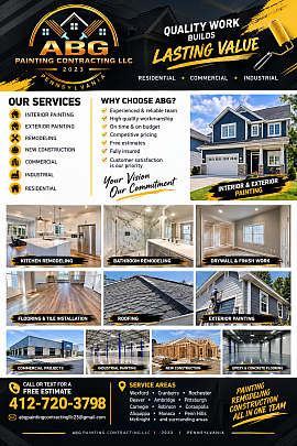 ABG painting contracting llc is a qualified company to carry out new construction projects and remodeling of houses apartments commercial and industrial residence works.